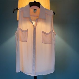Sheer sleeveless button down, light blush color